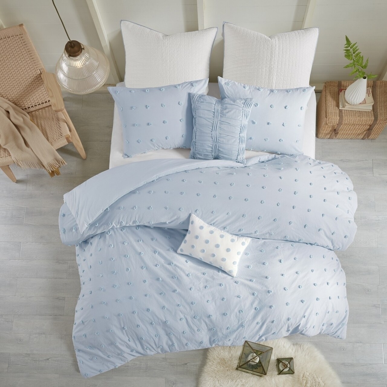 Gracie Mills Cotton Jacquard Duvet Cover Set with Euro Shams and Throw Pillows